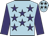 Light blue, purple stars and sleeves, light blue cap, black stars