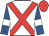White, red cross belts, royal blue sleeves, white armlets, red cap