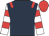 Dark blue, red epaulets, white and red hooped sleeves, red cap