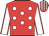 Red, white spots, white sleeves, red seams, red and white striped cap