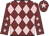Maroon and pink diamonds, maroon sleeves, pink stars, maroon cap, pink star