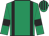 Emerald green, black braces and armlets, striped cap