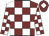 Maroon and white check, white and maroon check sleeves, maroon cap, white diamond