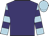 Purple, light blue and purple hooped sleeves, light blue cap