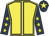 Yellow, dark blue seams, dark blue sleeves, yellow stars, dark blue cap, yellow star