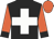 Black, white cross, amber sleeves, black cuffs, amber cap