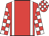 Red, white braces, checked sleeves and cap, red peak