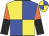 Dayglo yellow and bright blue quartered, bright orange and black halved sleeves, bright orange