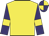 Yellow, purple sleeves, yellow armbands, quartered cap