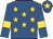 Royal blue, gold stars, royal blue sleeves, gold armbands, royal blue cap, gold star