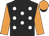 Black, white spots, dayglo orange sleeves and cap, black peak