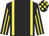 Black, yellow braces, striped sleeves, checked cap