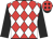 Red and white diamonds, black sleeves, black diamonds on cap, black peak