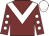 Maroon, white chevron, maroon sleeves, white spots, white cap