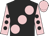 Black, large pink spots, pink sleeves, black spots, pink cap