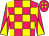 Rose body, yellow checked, rose arms, yellow diabolo, rose cap, yellow spots