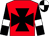 red, black maltese cross, black sleeves, white armlets, black and white quartered cap