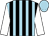 Light blue & black stripes, white sleeves, light blue cap
