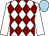 White & maroon diamonds, white sleeves, light blue cap