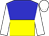blue and yellow halved horizontally, white sleeves and cap
