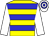 Yellow body, blue hooped, white arms, white cap, blue hooped