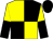 Yellow and black (quartered), halved sleeves, black cap