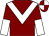 Maroon, white chevron, halved sleeves, maroon and white quartered cap