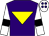 Purple, yellow inverted triangle, white sleeves, black armlet, white cap, purple spots