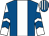 Royal blue, white panel, white sleeves, royal blue chevrons, royal blue & white striped cap