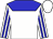white, blue yoke, white sleeves, blue stripes, white cap