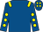 royal blue, yellow epaulettes, yellow spots on sleeves and cap