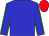 Blue, lime green seams on sleeves, red cap