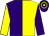 Purple and yellow (halved), sleeves reversed, purple and yellow hooped cap