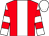 Red, white panel, white & red hooped sleeves, white cap