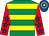 Emerald green & yellow hoops, red sleeves, royal blue stars, royal blue & white hooped cap