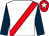 White, red sash, dark blue sleeves, red cap, white star
