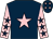 Dark blue, pink star, pink sleeves, dark blue stars, dark blue cap, pink stars