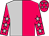 Silver and cerise halved vertically, cerise sleeves, silver stars, cerise cap, silver stars