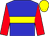Blue body, yellow hoop, red arms, yellow cap