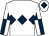 White, dark blue diamond hoop, quartered sleeves, white cap, dark blue diamond