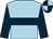 Light blue, dark blue hoop, dark blue sleeves, quartered cap