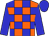 Orange body, big-blue checked, big-blue arms, big-blue cap