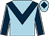 Light blue, dark blue chevron, dark blue sleeves, white seams, light blue cap, dark blue diamond