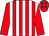Red and white stripes, red sleeves, red cap, royal blue diamonds