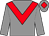 Grey body, red chevron, grey arms, grey cap, red diamond