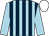 Light blue & dark blue stripes, light blue sleeves, white cap