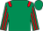 Emerald green, red epaulets, red stripes on sleeves, emerald green cap