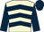 Beige, dark blue chevrons, dark blue sleeves, cap