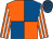 Orange and royal blue (quartered), orange and white striped sleeves, royal blue cap, orange stars