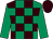 Emerald green, brown checked, emerald green sleeves, brown cap